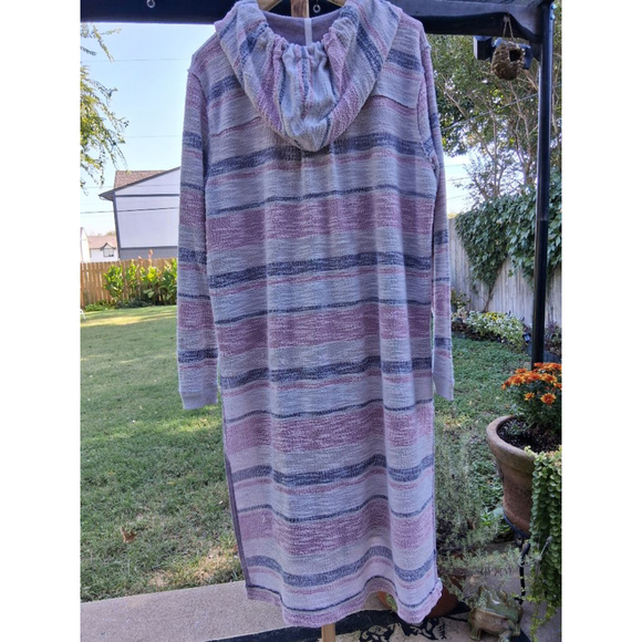 Free People Beach Baby V-neck Hooded Pullover Side Slits Dress Tunic Hoodie L - Picture 8 of 13